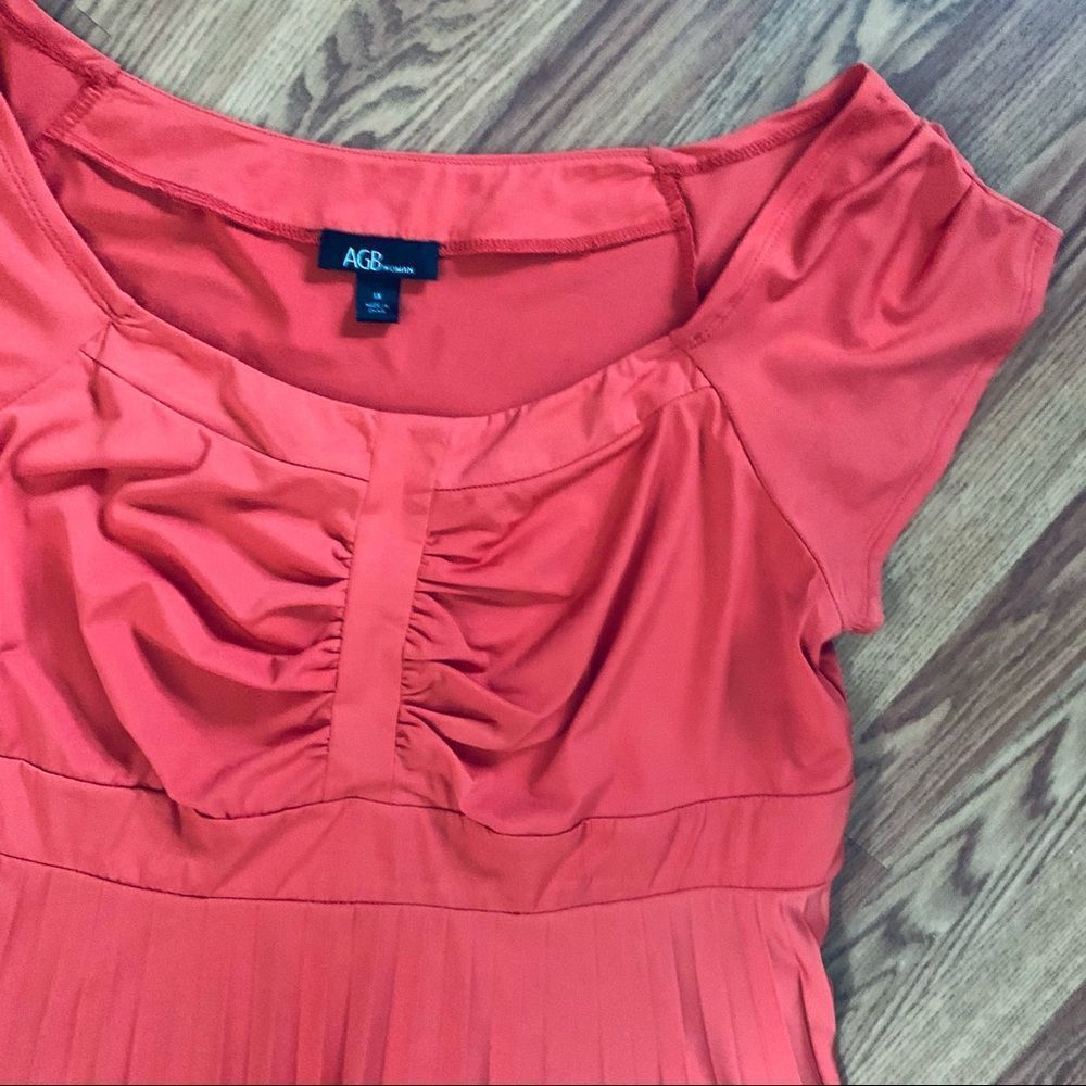 Agb Woman Orange Cap Sleeve Tunic Top Gathered Front Size 1 X - Picture 3 of 9